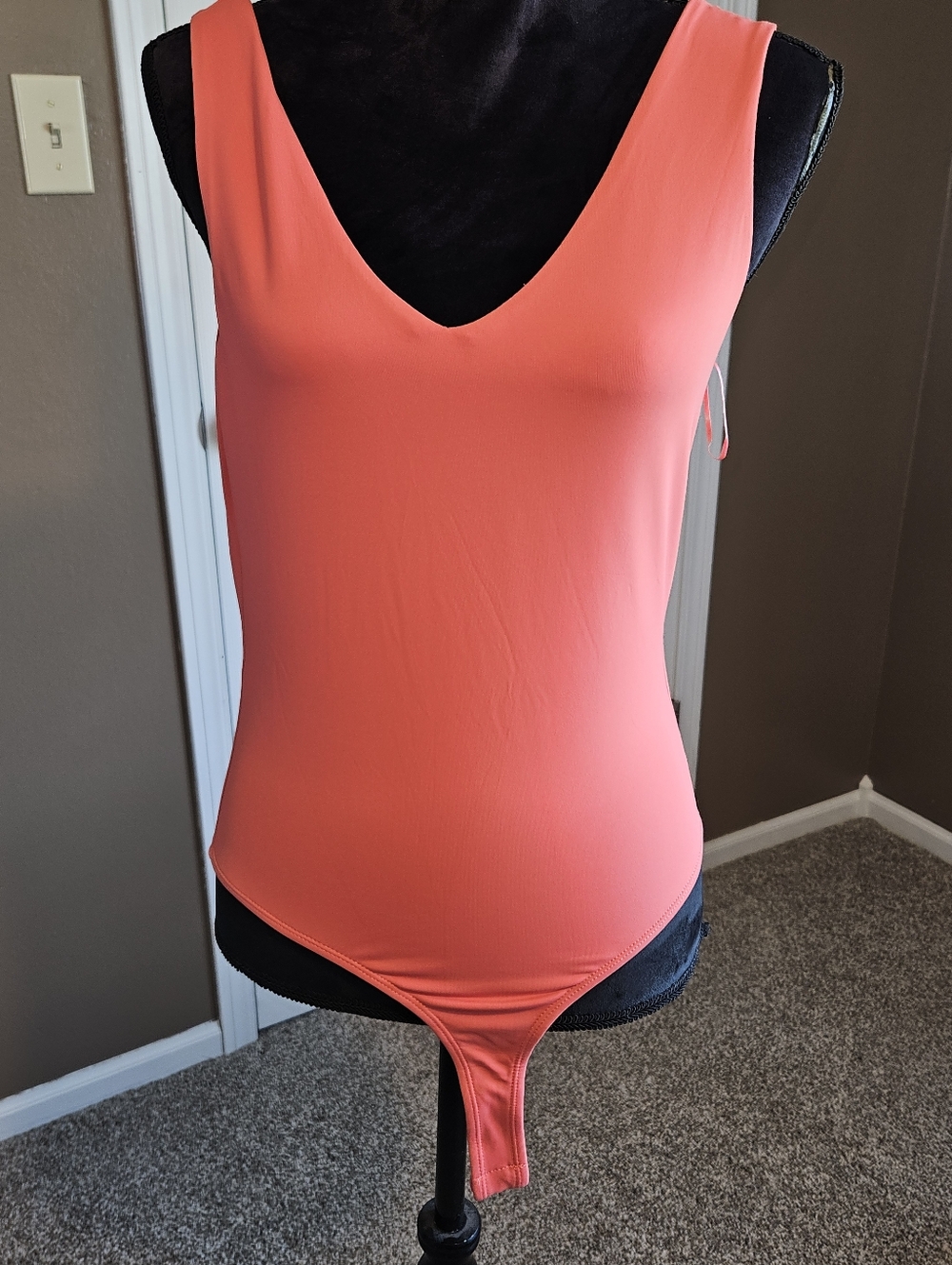 Coral V-Neck Sleeveless Bodysuit